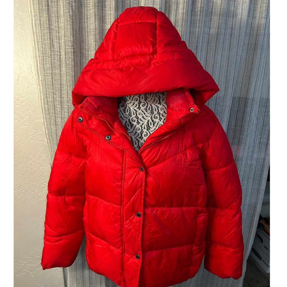 BCBGeneration Winter Coat Womens Red Hooded Quilted Puffer Jacket WaterResistant